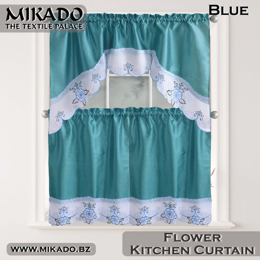 Flower Embroidered Kitchen Curtain Set