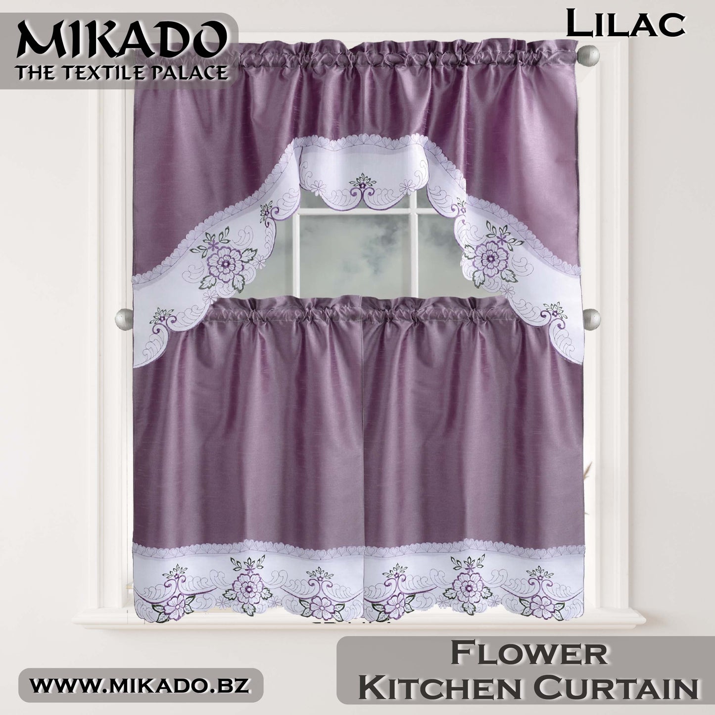 Flower Embroidered Kitchen Curtain Set