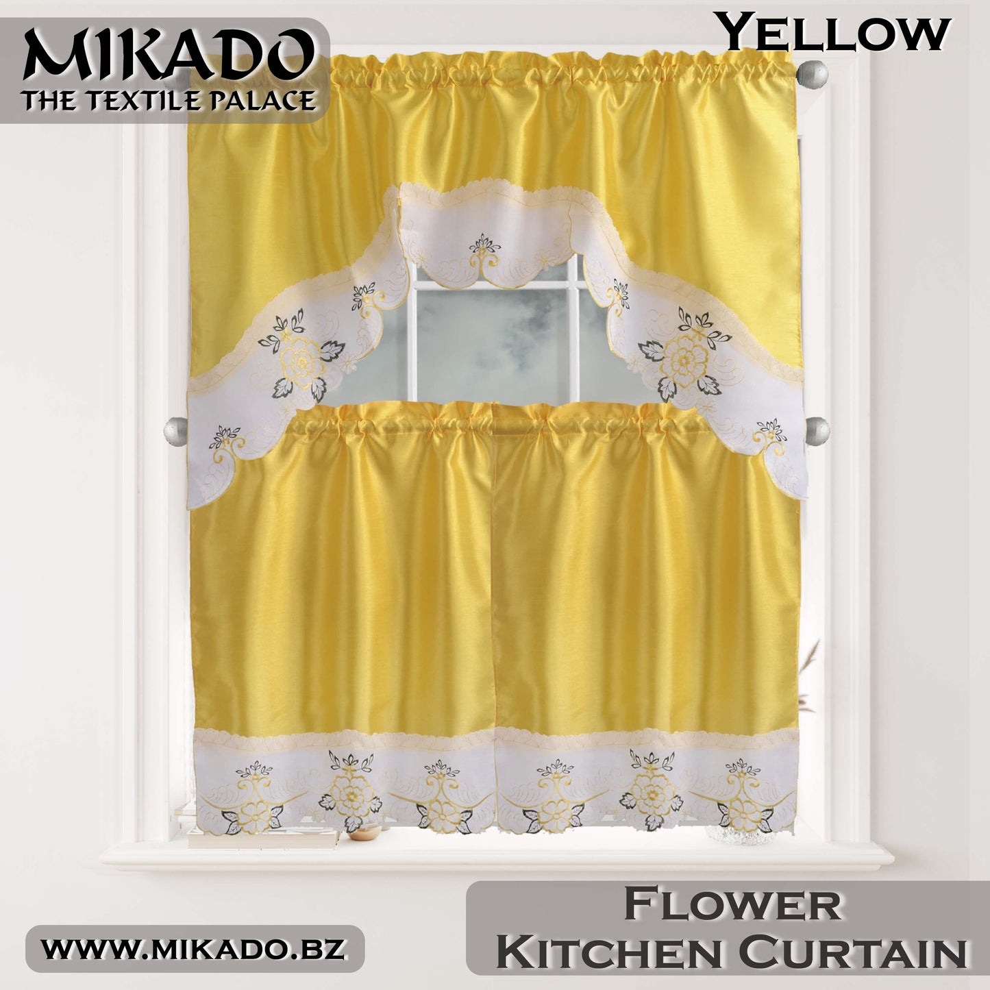 Flower Embroidered Kitchen Curtain Set