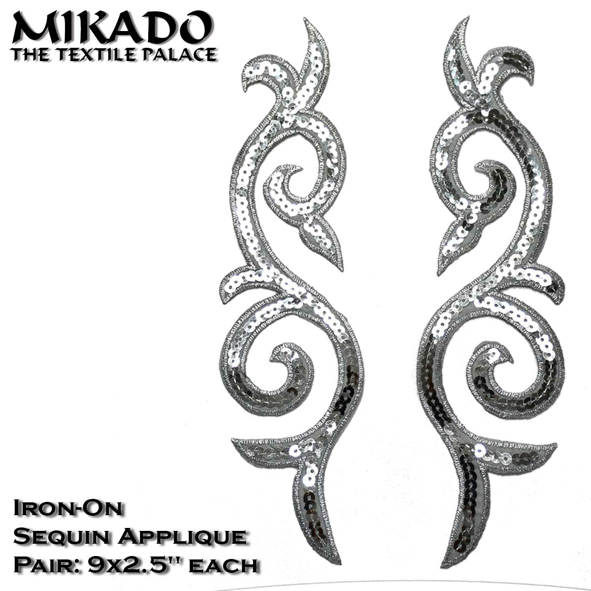 Caravaggio Scrollwork Sequin Appliquee (Pair/Iron-On)