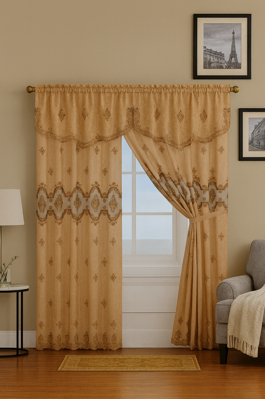 Linnea Embroidery Window Panel with Attached Valance