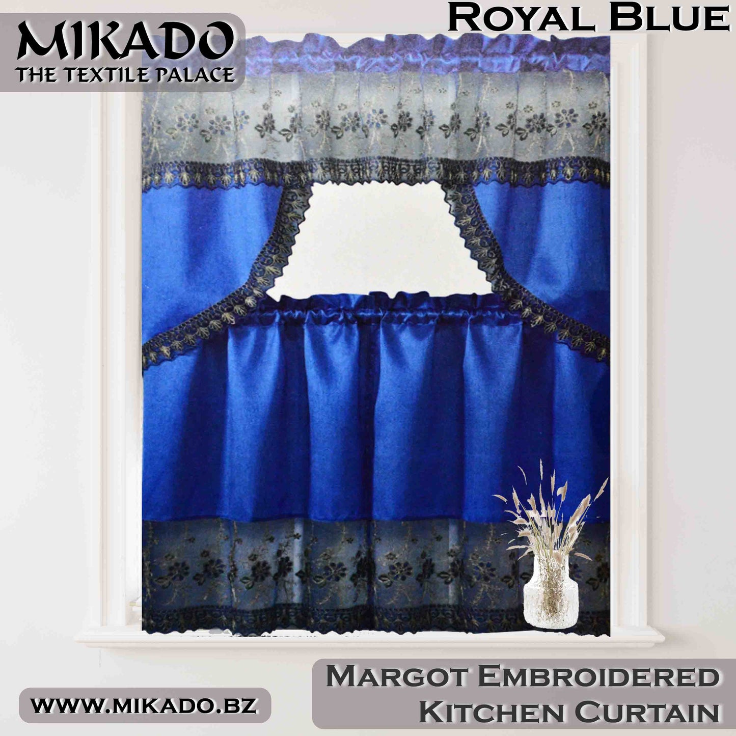 Margot Embroidered Kitchen Curtain Set