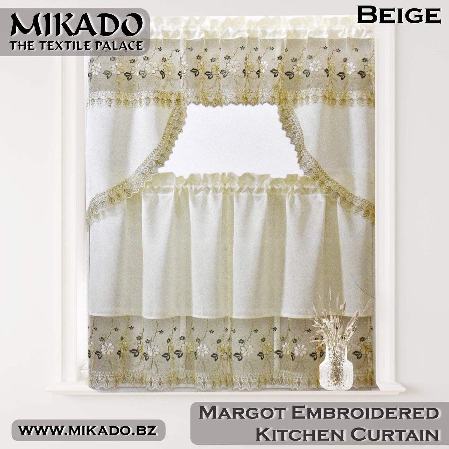 Margot Embroidered Kitchen Curtain Set