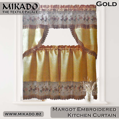 Margot Embroidered Kitchen Curtain Set