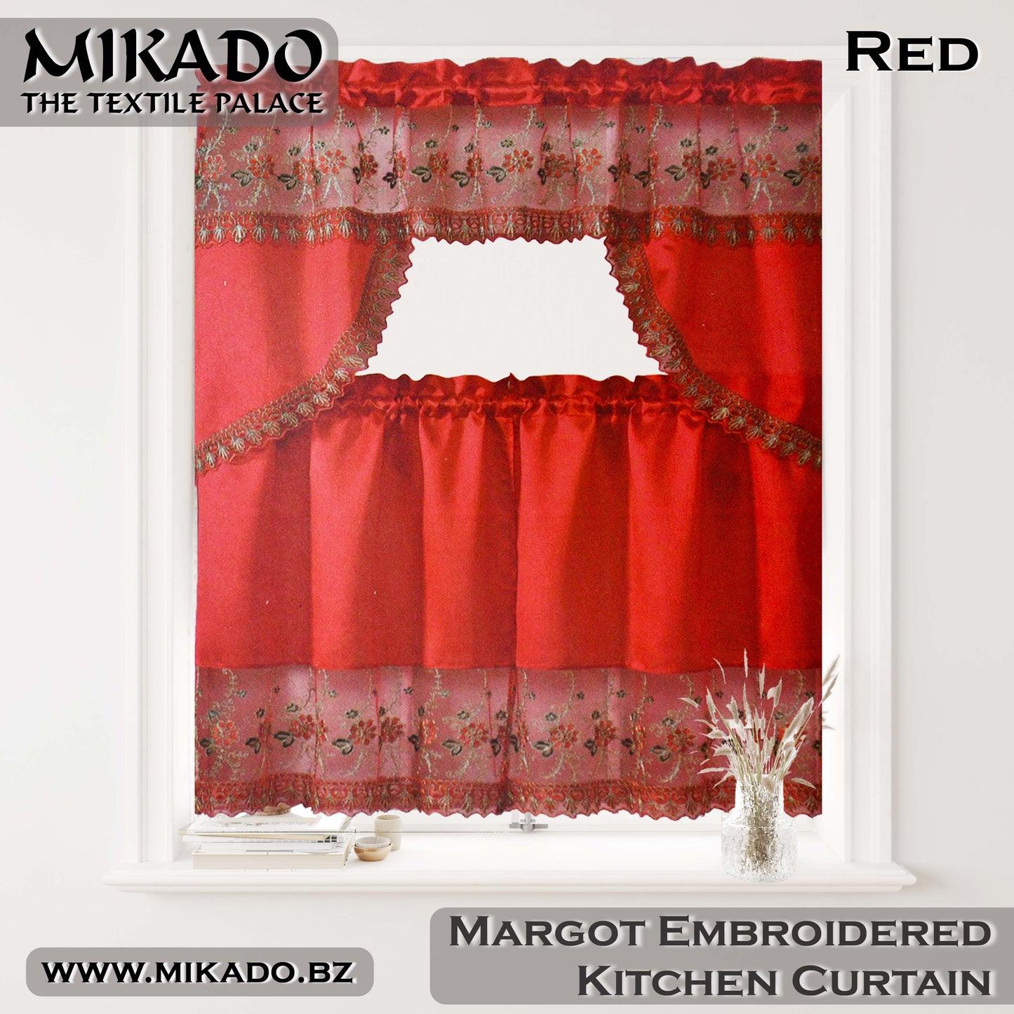 Margot Embroidered Kitchen Curtain Set