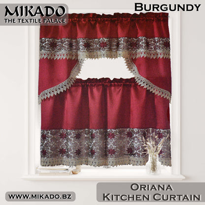 Oriana Embroidered Kitchen Curtain Set