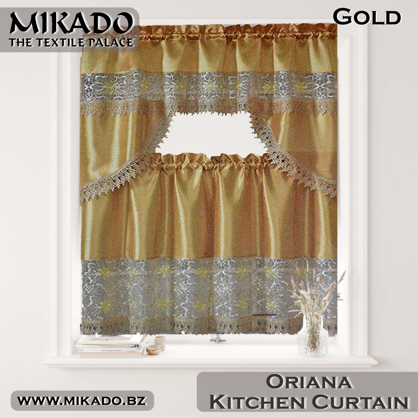 Oriana Embroidered Kitchen Curtain Set