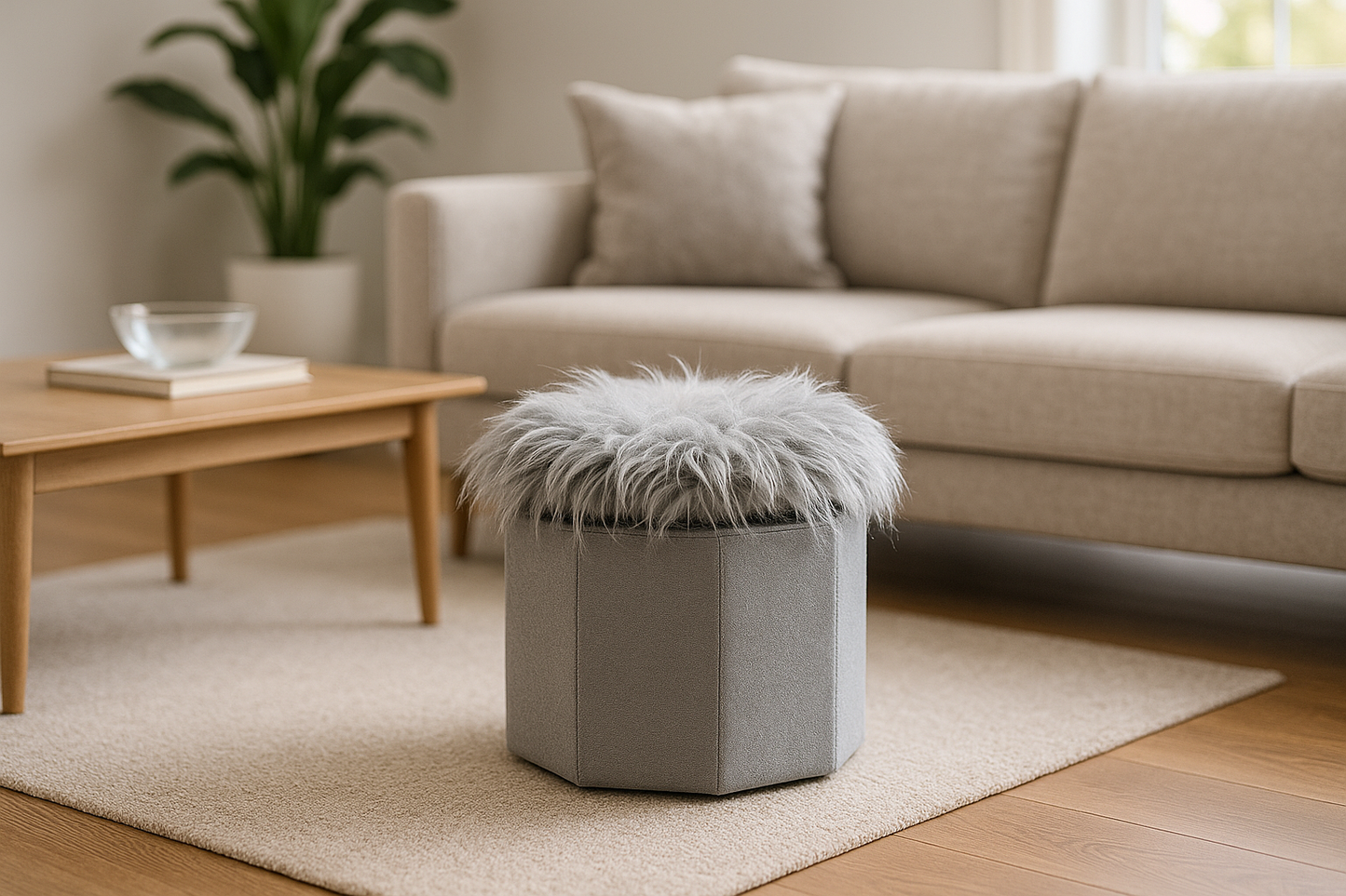 Foldable Ottoman Storage Box - Plush Faux Fur (Round)