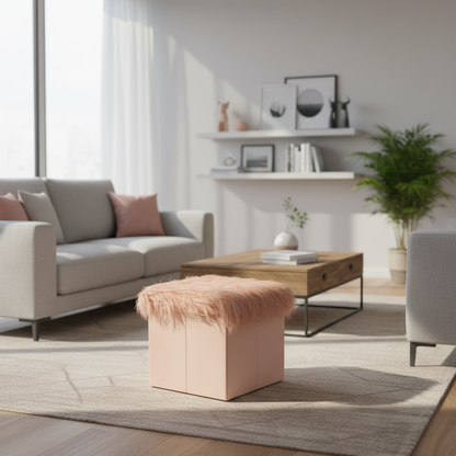 Foldable Ottoman Storage Box - Plush Faux Fur