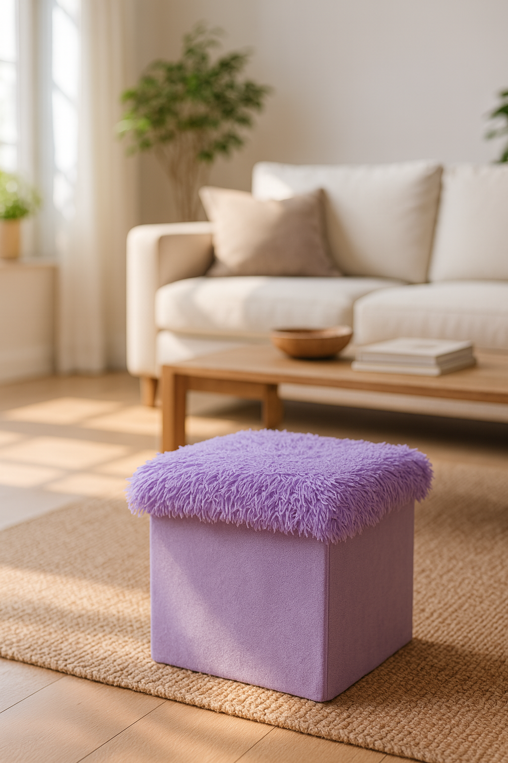 Foldable Ottoman Storage Box - Plush Faux Fur