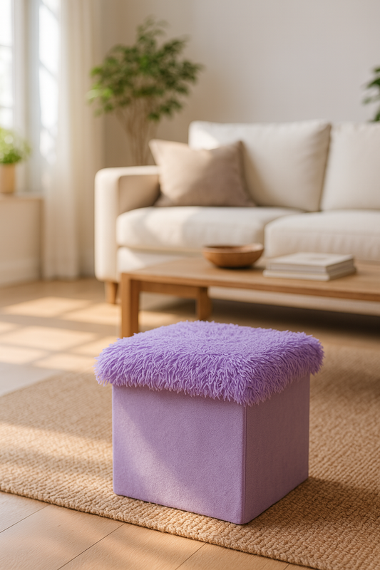 Foldable Ottoman Storage Box - Plush Faux Fur