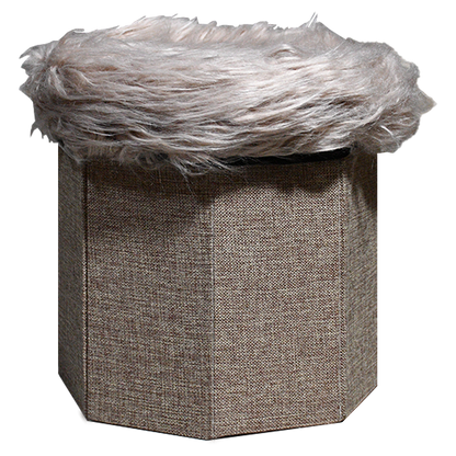 Foldable Ottoman Storage Box - Plush Faux Fur (Round)