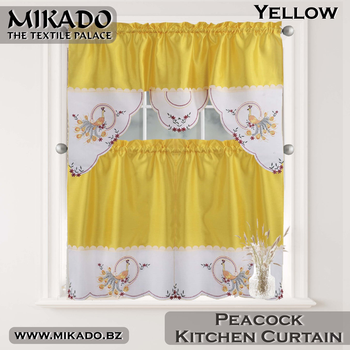 Party, Peacock or Rooster Embroidered Kitchen Curtain Set