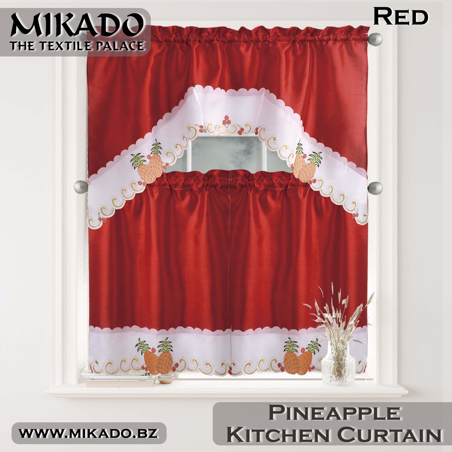 Fruit (Orange, Pear or Pineapple) Embroidered Kitchen Curtain Set