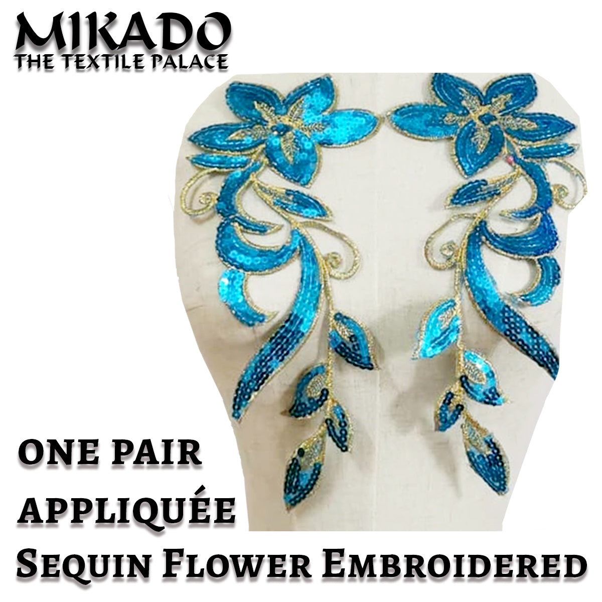 Sequin Embroidered Appliquee Flowers (Pair)