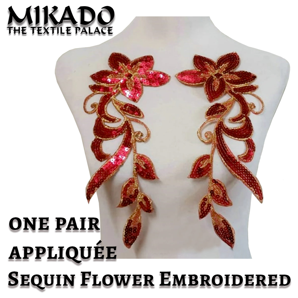 Sequin Embroidered Appliquee Flowers (Pair)