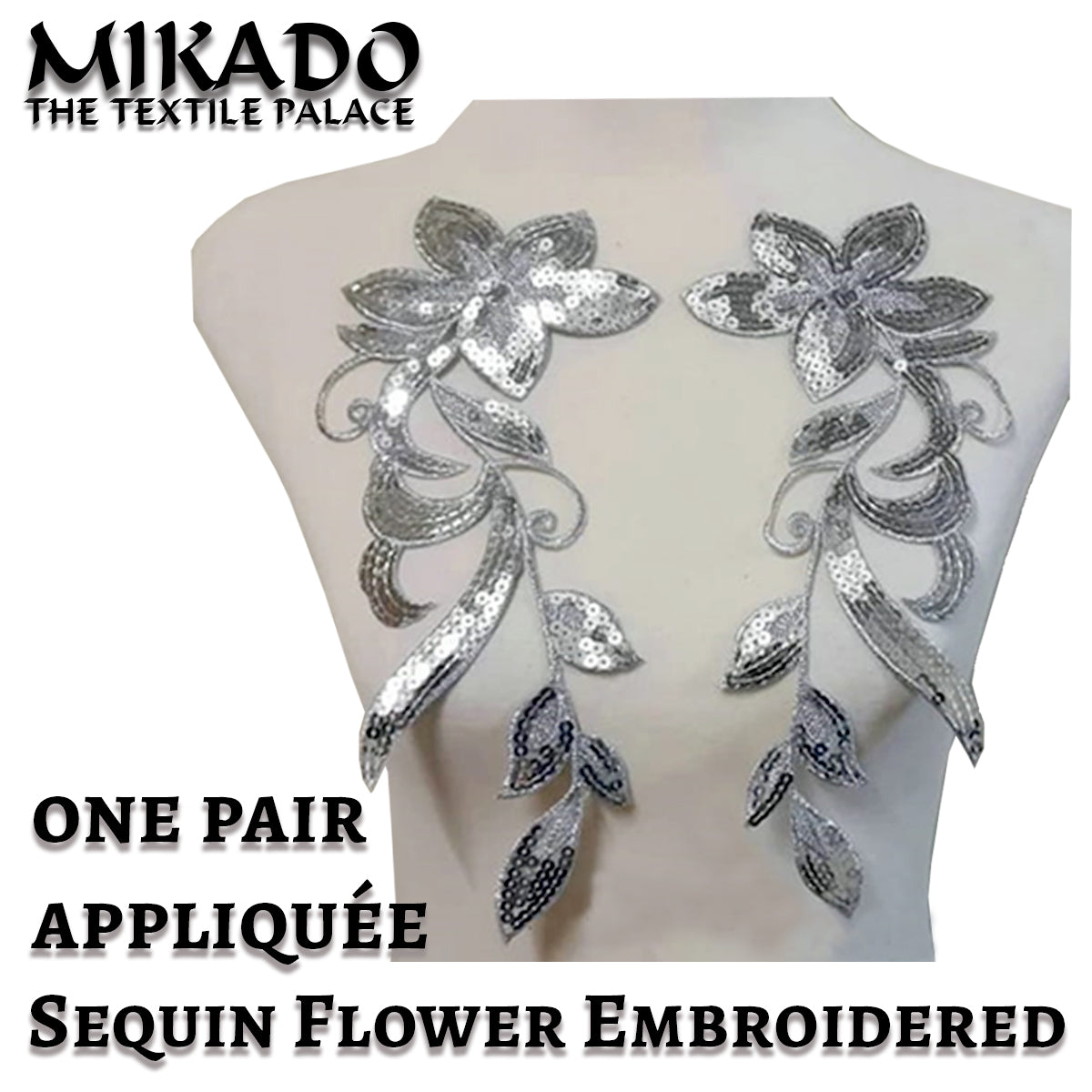 Sequin Embroidered Appliquee Flowers (Pair)