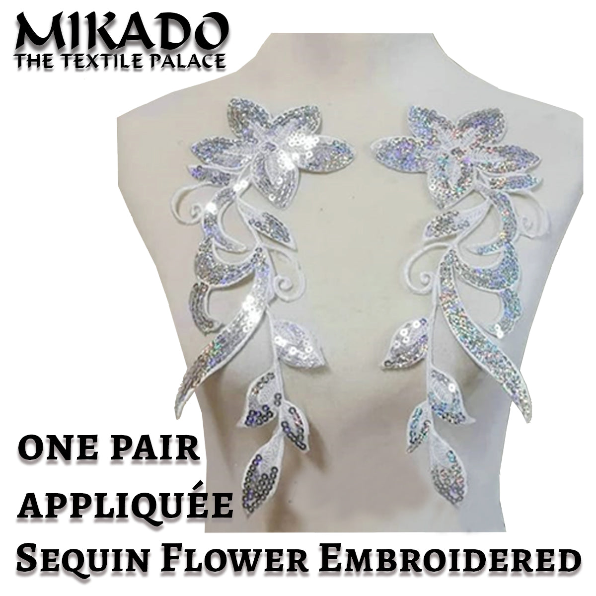 Sequin Embroidered Appliquee Flowers (Pair)