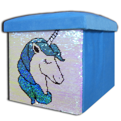Foldable Ottoman Storage Box - Sequin Unicorn Design