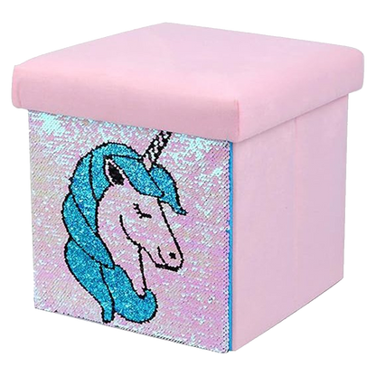 Foldable Ottoman Storage Box - Sequin Unicorn Design