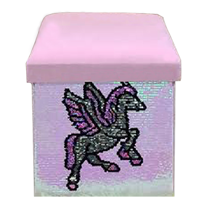 Foldable Ottoman Storage Box - Sequin Unicorn Design