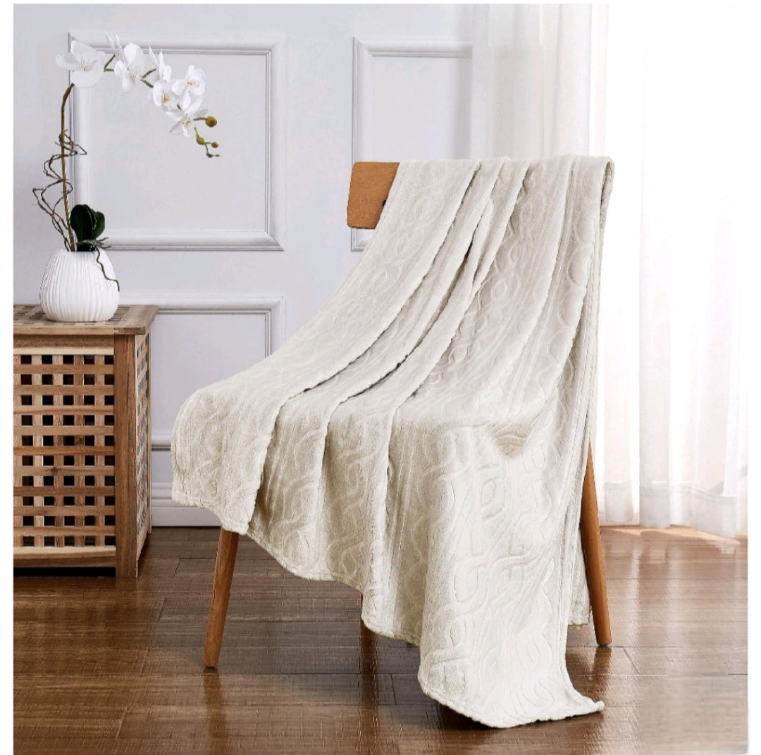 Ultra Soft Textured Throw - Cable Geometric Embossed Fleece